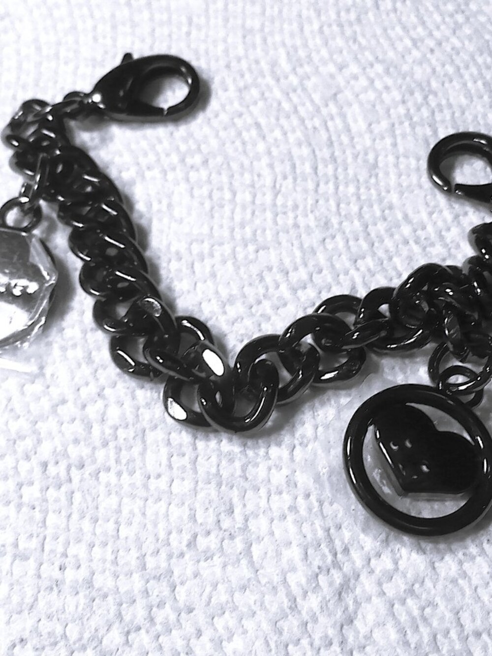 The Bandolier Circle Heart Charm Chain - Black  Luxury Logo Wristlet Strap